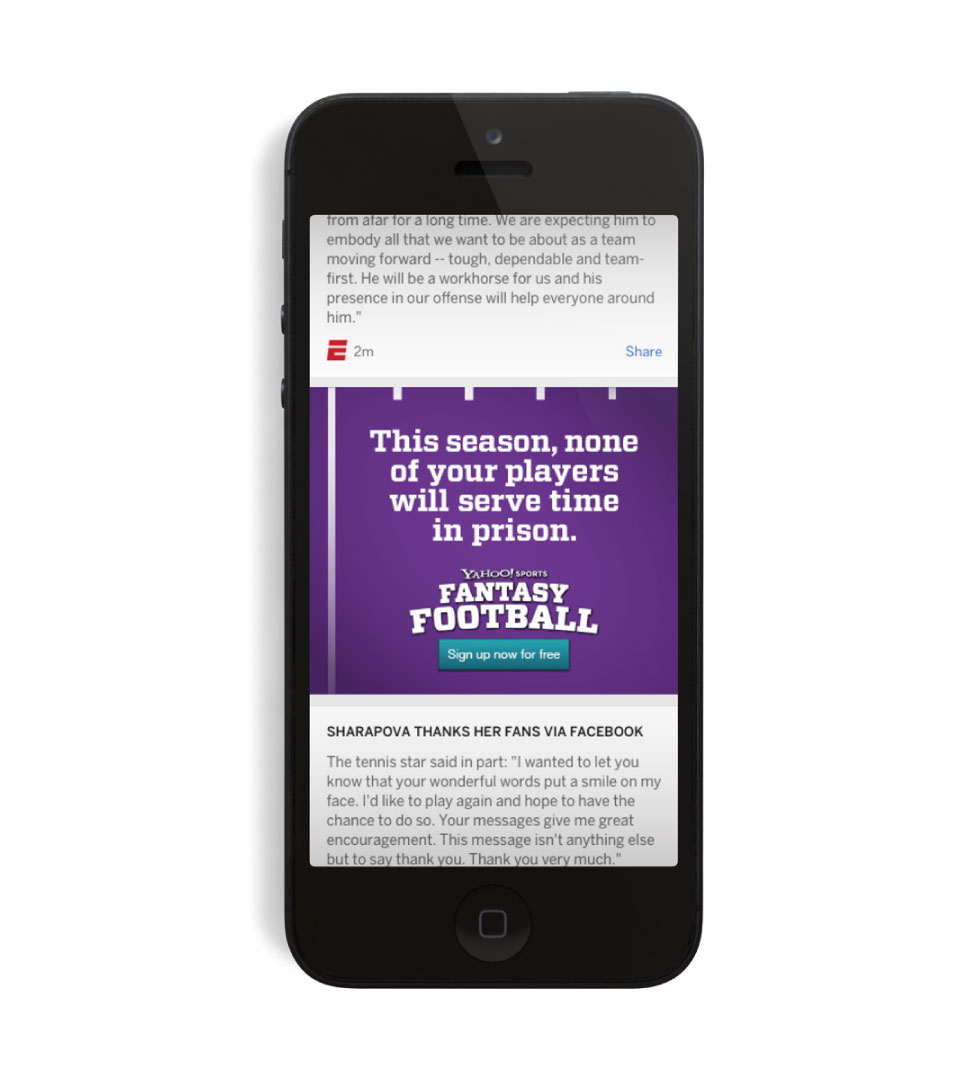 Yahoo! Sports Fantasy Football mobile web banner on phone
